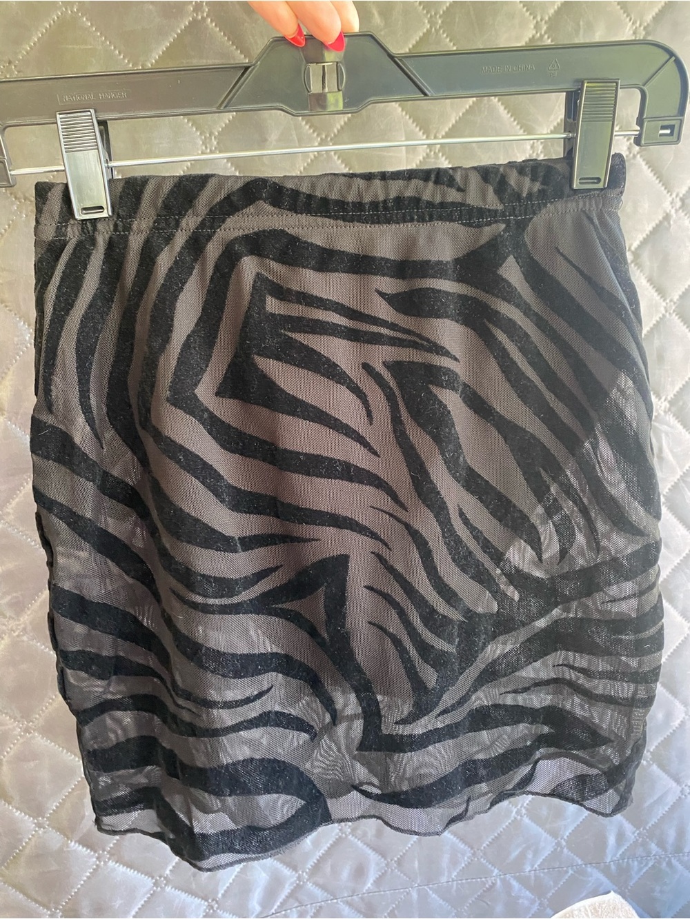 PrettyLittleThing Black Zebra Mesh Mini Skirt - Size 6 fits like XS